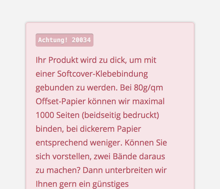 Dieses Bild zeigt eine Fehlermeldung, so wie Sie im Preisrechner angezeigt werden würde, wenn ein Fehler vorliegt.